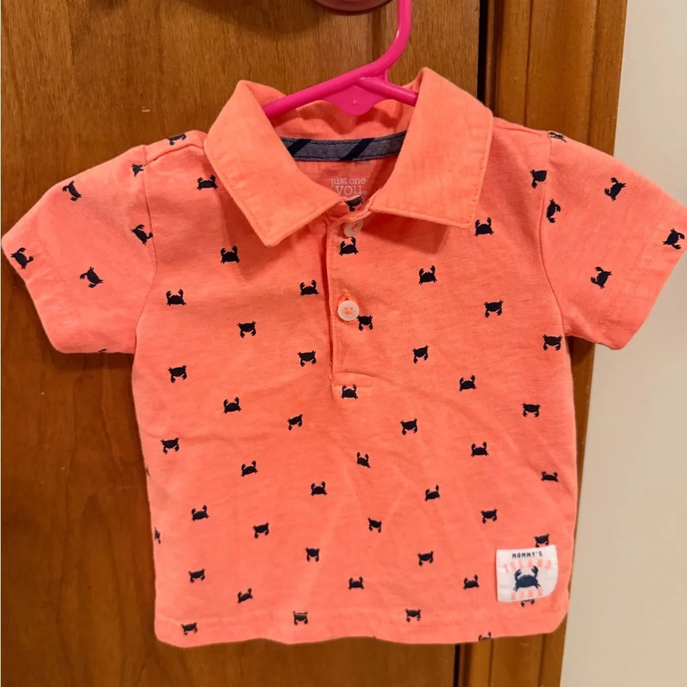 Infant Boy 6M Coral Kids Shirt (Golf) With Navy Crab Print